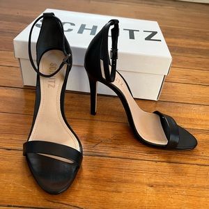 NEW Schutz Cadey Lee Black Leather Strap Sandal Heel